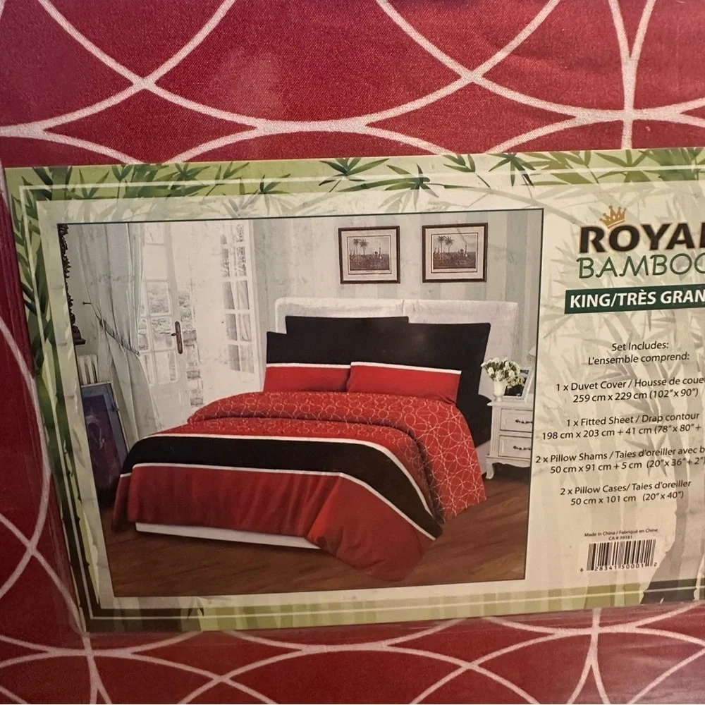 Royal Bambo Duvet Cover Set 6 pc Set Red and Black Stripes